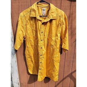 Territory Ahead Chambray Shirt Large Yellow Short Sleeve Button Stripe Vacation